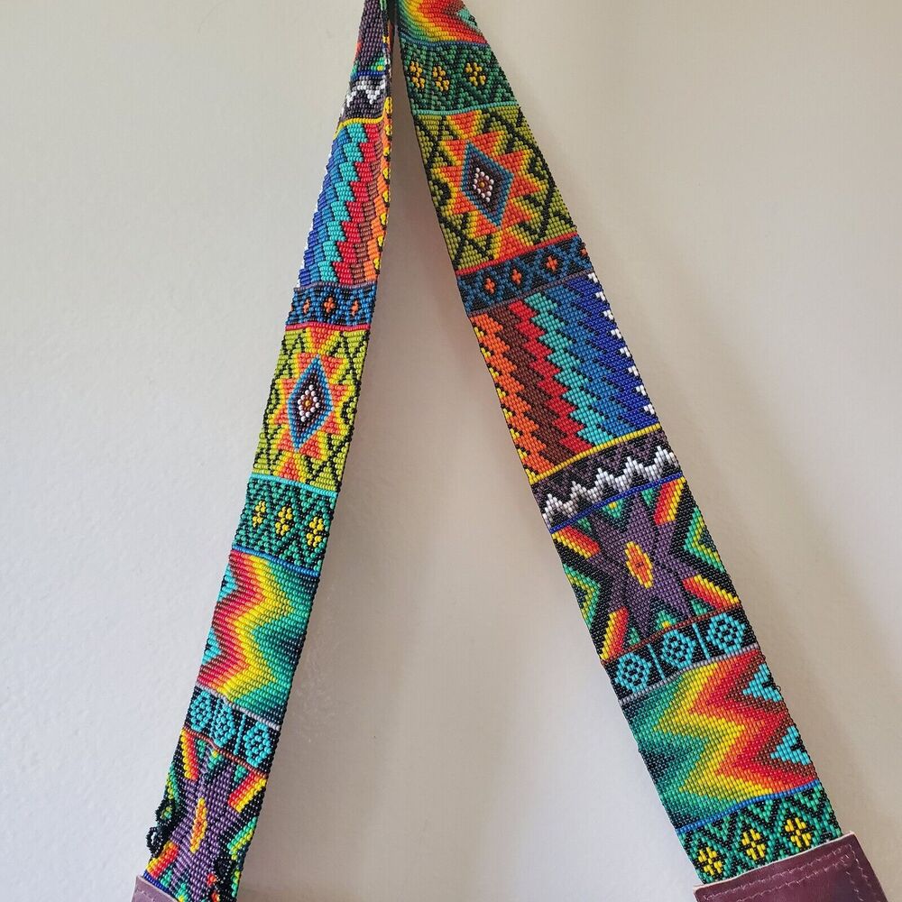 Draco Studded Leather Crossbody Purse Bag Clutch Colorfully Beaded Guitar Strap - Picture 15 of 16